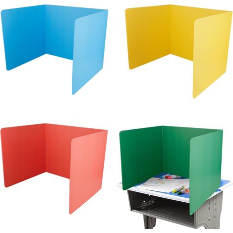Lot de 4 cloisons de séparation de bureau pliables - Protection visuelle - En plastique - Pour l'école, le bureau, la bibliothèque (1/5)