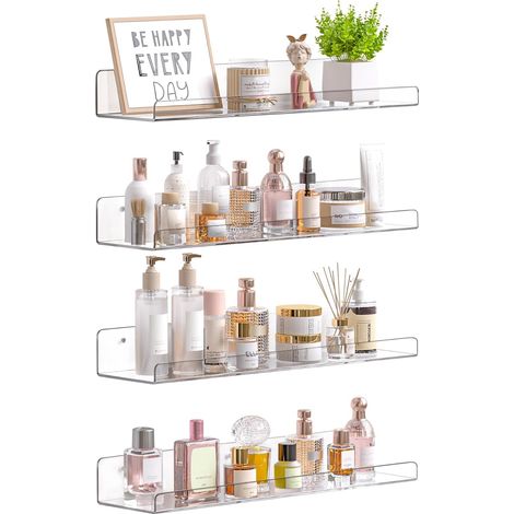 Étagères en acrylique transparent de 38 cm (15 po) pour le rangement dans la salle de bain, étagères flottantes murales pour parfums, maquillage et produits de soin, étagère pour chambre d'enfant ou s (1/5)