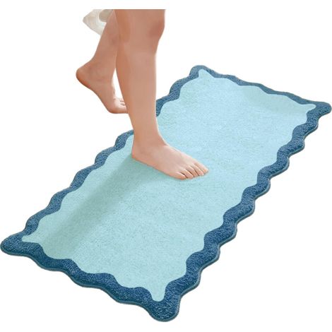 Tapis de bain ondulé, antidérapant et moelleux, 40 x 60 cm, bleu (1/5)