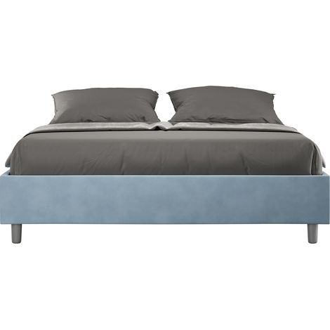 Letto Matrimoniale Sommier 160x200 cm con Rete e Contenitore Azelia Azzurro (1/3)
