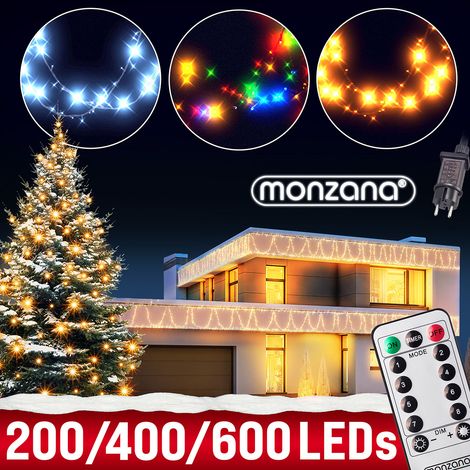 MONZANA® Cadena de Luces Navidad de 200/400/600 LEDs Temporizador Mando a distancia 8 Modos de Luz IP44 Exteriores Blanco cálido/Blanco frío/Colores 20m warmweiß - schwarzes Kabel (de)