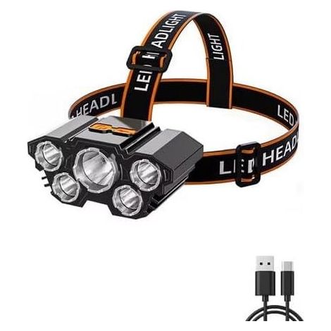 Lamp headlamp rechargeable USB - 5 LED - With batteries - 90 rotation - Waterproof - For the work, the outdoor, the stroke, the camping, the fishing, the hiking and the cycling (1/5)