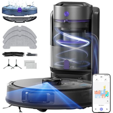 Laresar Aspirateur Robot Laveur 10,000Pa avec Station sans Sac, Aspirateur Robot LiDAR avec Station de Vidange Automatique, Connecté APP/Alexa, pour Tapis Poils d'animaux (1/5)