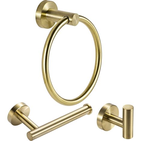 Ensemble d'accessoires de Salle de Bain,3 pièces en Acier Inoxydable, Anneau Porte-Serviette + Support pour Rouleau de Papier Toilette + Crochet Mural,Derouleur Papier Toilette WC (1/5)