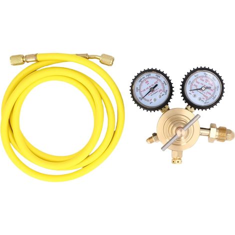 Régulateur d'Azote avec Flexible, Vanne de Régulation de Pression HVAC 0-600 PSI, Régulateur de Gaz en Laiton avec Raccord Évasé 1/4", CGA580 pour Purification HVAC, Test de (1/5)