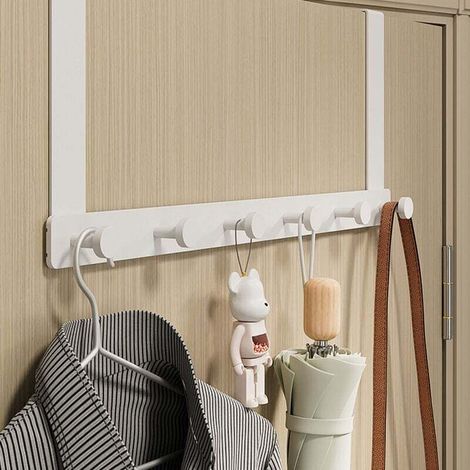 Türhaken mit langem Arm, geräuscharm, aus Aluminium, für Schlafzimmer und Badezimmer, weiß, 6 Haken. Ohne Bohren Bearbeitung. (1/4)