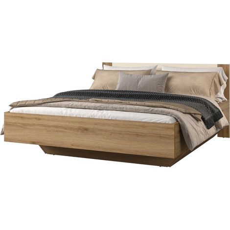 Lit VERTIGO – 160x200 cm – Wildeiche und Sandbeige – Ohne Lattenrost – Designfuß