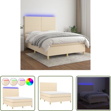 vidaXL LED-Streifen - Boxspringbett mit Matratze & LED Creme 140x200 cm Stoff (1/5)