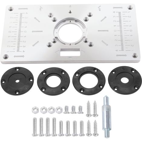 Plaque d'insertion en aluminium pour table de défonceuse, 8 trous avec bagues, pour établi de menuiserie, fraisage et surfaçage. (1/5)