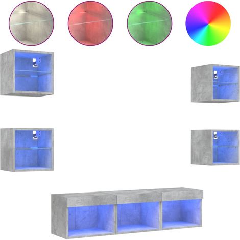 Maison Exclusive - 7-tlg. Wohnwand mit LED-Beleuchtung Betongrau