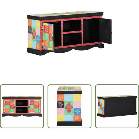 Meuble tv bois - Meuble TV Multicolore 100 x 35 x 50 cm Bois de mangue massif (1/5)