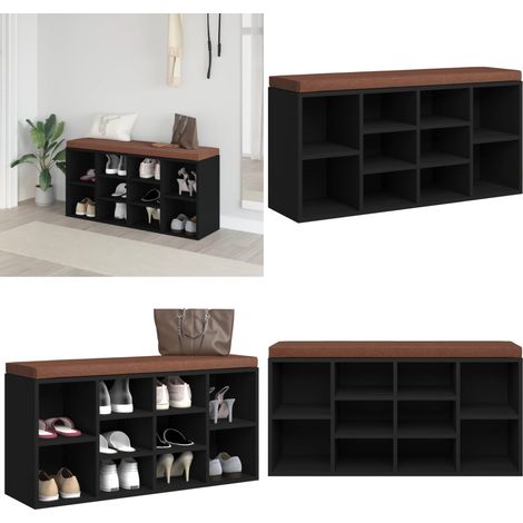 Banc à chaussures Noir 103x30x48 cm Bois d'ingénierie - Banc Chaussure - Meuble Rangement - Banc Coffre - Organisation Chaussures - Rangement Intérieur - Home & Living (1/5)