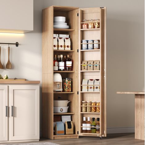 Aparador alto 40 x 40 x 183 cm de MDF natural con almacenaje para cocina y comedor FloraGrace (1/5)