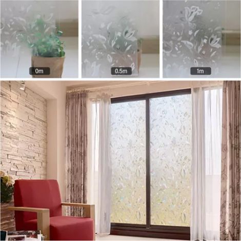 Film adhésif statique pour fenêtre, motif tulipe 3D, 60 x 300 cm, pour préserver l'intimité à domicile ou au bureau. (1/5)
