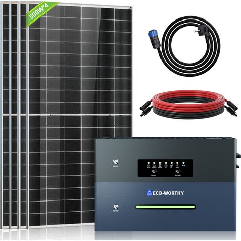 ECO-WORTHY Balkonkraftwerk BPS2400 2560Wh Energiespeicher, 4 x 500 W Bifaziale Solarmodule, 2 MPPTs (PV Max 2400 W), Plug & Play Installation, Solarsystem Komplettset für Dach, Zuhause, Balkon, Garten (1/5)