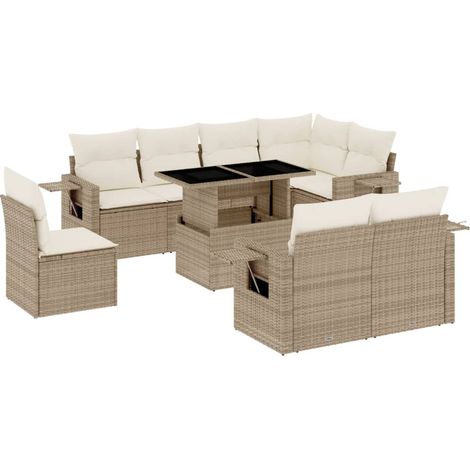 Maison Exclusive - 9-tlg. Garten-Sofagarnitur mit Kissen Beige Po (1/5)