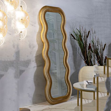 Specchio Allen, Cornice Ondulata Effetto Velluto, Forma Rettangolare, Tipologia a Parete, 60x160h cm oro (1/5)