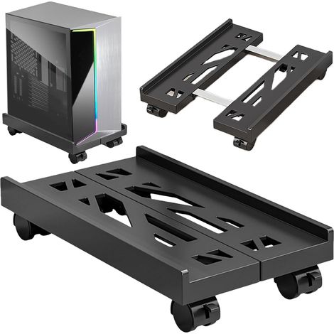 Support Unite Centrale - Avec Roues Verrouillables - Largeur Reglable 20-30 Cm - Longueur 40 Cm - En ABS - Pour Tour PC - 1 Piece