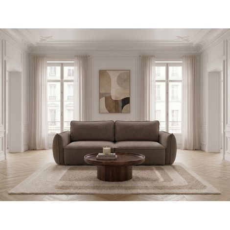 BOBOCHIC - Canapé droit convertible 3 places ESMEE tissu chenille Taupe (1/5)
