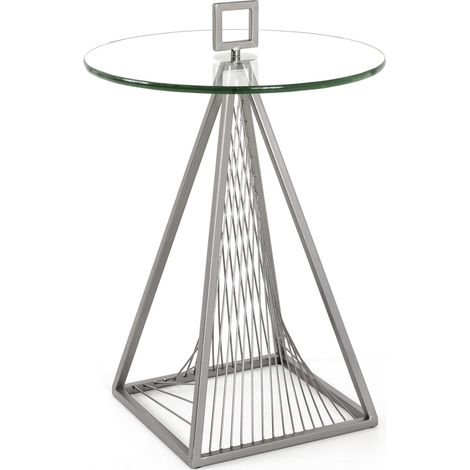 Table d'appoint Ronde en métal Gris avec Plateau en Verre trempé de 10 mm - Dimensions : H 57 x Ø 45 cm Style : Art déco (1/4)