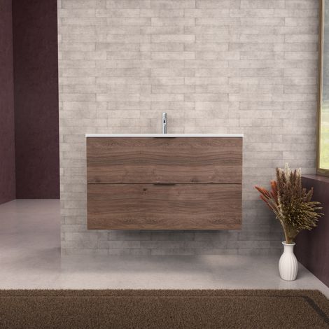 Inda - Mobile bagno L.100 con lavabo opaco / Rovere castano 2