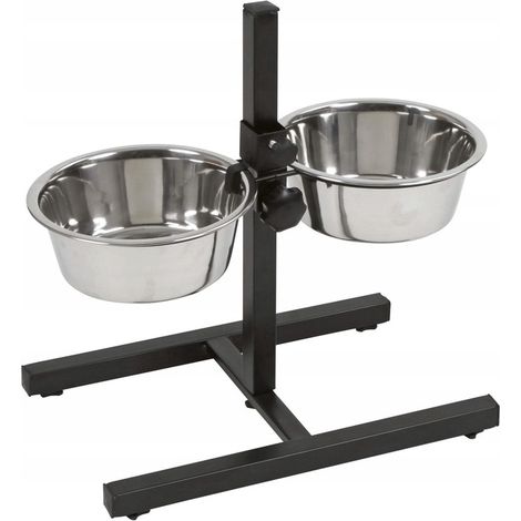 Supporto per lupipet + ciotole in metallo nero, argento 2,8 l