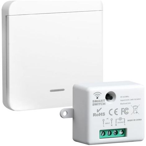 Interrupteur Sans Fil 433MHz Kit RF avec Récepteur 10A, Interrupteur d’éclairage Sans Fil Kit Télécommandé avec Emetteur et Contrôleur pour Maison Intelligente (1/5)