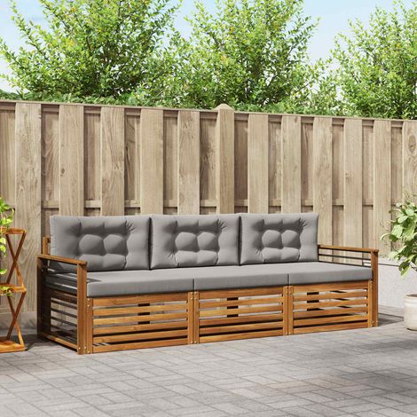 vidaXL Ensemble de canapés d'extérieur 3 pcs Gris Naturel et Clair (1/5)