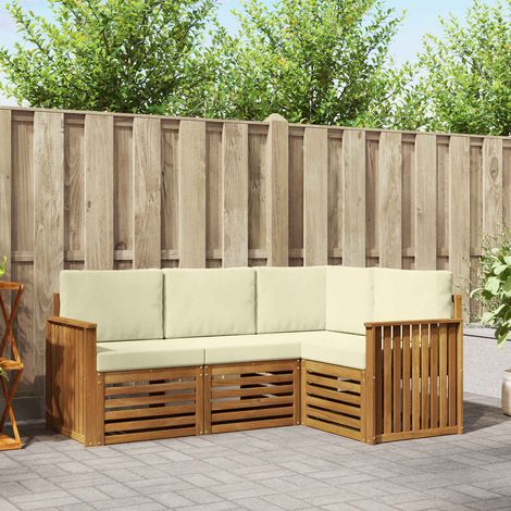 vidaXL  Outdoor Sofa Set  4 pcs Natural and Cream Solid Acacia Wood
