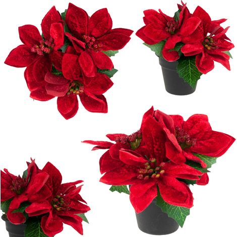 CV19864 POTSTED ARTIFICIAL VELVET POINSETIA REALISTIC STAR OF BETHLEHEM (1/5)