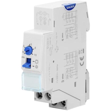 Programmateur Electrique d'Escalier 16A pour Installation 3 ou 4 fils1 Module pour Rail DIN TH-35mm Minuterie pour Eclairage dans Couloir Fonctionne avec LED max charge 2300 W (1/5)