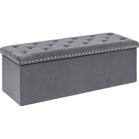 Banc de Rangement avec Coussin Velours, Banc Pliable avec Coffre de Stockage, Banquette Rangement pour Salon, Chambre et Couloir, 110x40x40 cm, Gris (1/5)