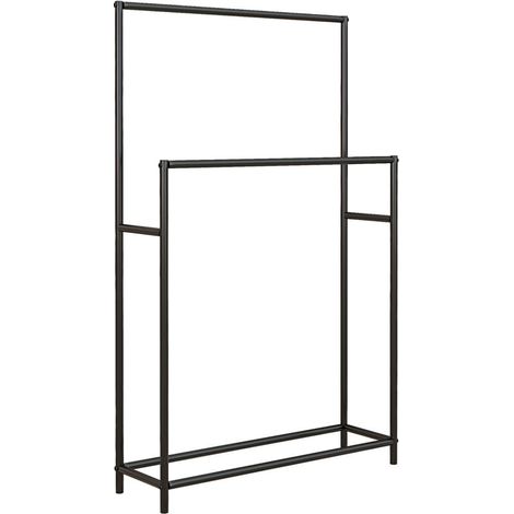 Porte serviettes sur pied sèche serviette 2 niveaux en métal pour la salle de bain, dim. 66l x 20P x 110H cm, noir (1/5)
