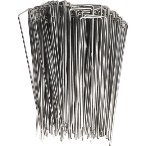 100 Piquets de Jardin en U Acier Galvanisé 3mm, Piquets Paysagers pour Barrière Anti-Mauvaises Herbes, Fixation de Géotextile et Décoration (1/5)