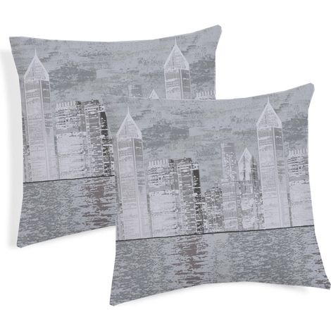 Coppia Cuscini Arredo Imbottiti 40x40 Disegno New York Colore Grigio (1/2)
