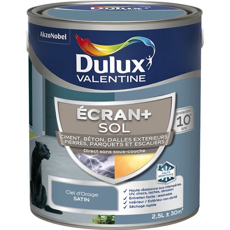Ecran+ Sol - Peinture solvantée pour sols Intérieur et Extérieur - Ciment, béton, dalles, parquets et escaliers - Satin Ciel d'Orage 2,5 L - Dulux Valentine