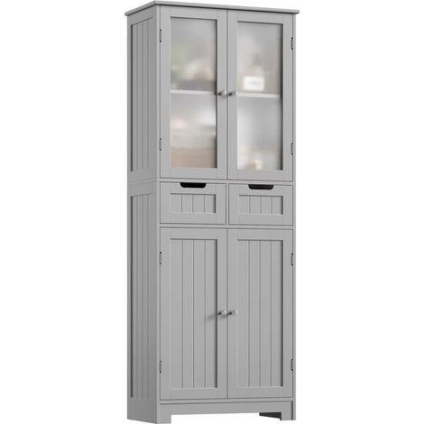170cm High Storage Cabinet – Kitchen Unit with 4 Doors and 2 Drawers – Modern Style – Multi-Purpose Use – Grey (1/5)