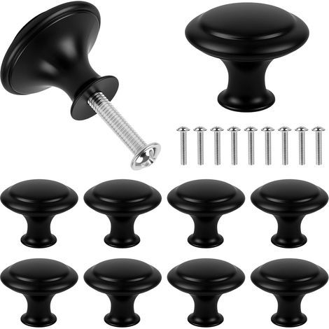 Boutons de Meuble Noirs 10 Pièces, Poignées de Tiroir Rondes en Acier Inoxydable, Boutons de Porte pour Placard Armoire Commode Cuisine, 27 x 21 mm (1/5)