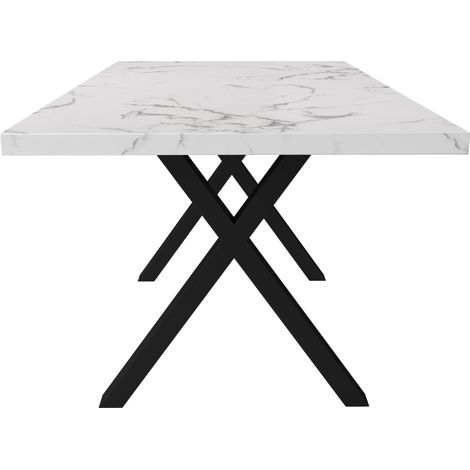 Tavolo da pranzo rettangolare 140x80x76 cm, MDF effetto marmo bianco e struttura in metallo nero (1/5)