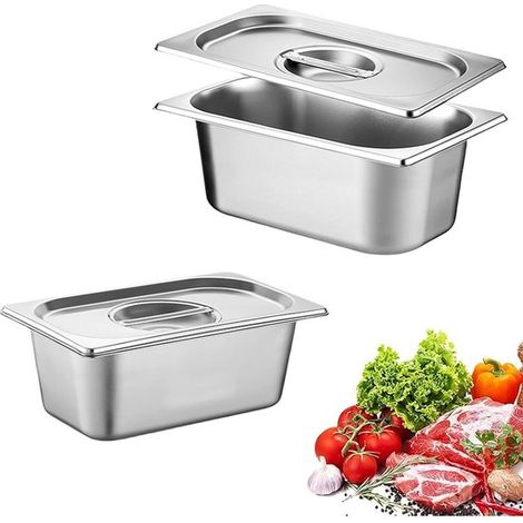 Ensemble de 2 bols en acier inoxydable avec couvercles, plateau en acier inoxydable avec couvercle, récipient alimentaire en acier inoxydable pour réchauds, réfrigérateurs, 17,6 x 10,8 x 10 cm (1/5)