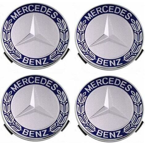 Lot de 4 cache-moyeux 75 mm pour Mercedes Benz Plastique ABS Installation facile et esthétique améliorée Couleur bleue (1/5)