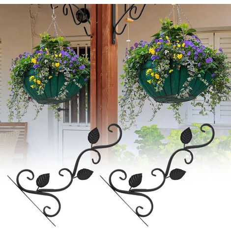2 Crochets Mural en Fer Forgé Style Européen pour Pots de Fleurs - Décoration Jardin (Noir) (1/5)