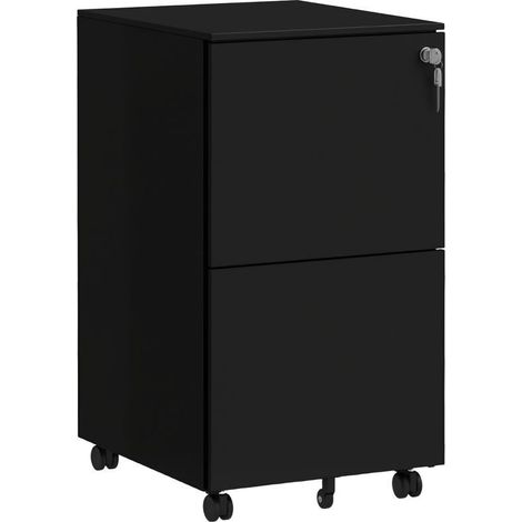 Caisson bureau mobile 2 tiroirs fermables, déplaçable, dimensions 37 × 43,5 × 67,5 cm, couleur noire (1/3)