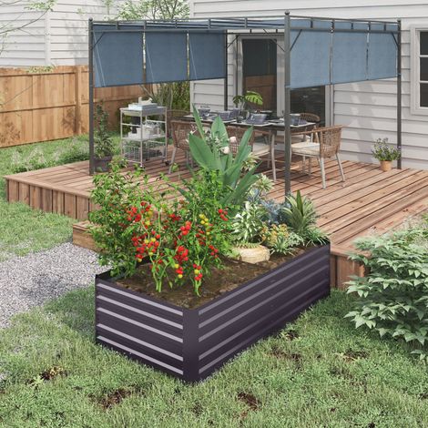 Carré potager de jardin rectangulaire tubes de renforcement acier galvanisé 180 x 90 x 59 cm
