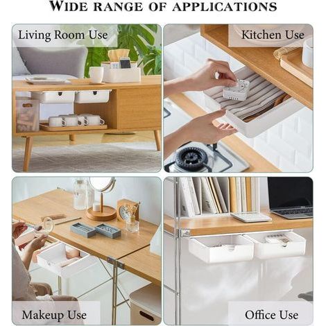 Tiroir Sous Le Bureau, Tiroir Caché Auto-adhésif Sous La Table, Boîte De Rangement De Bureau, Rangement Sous Le Bureau Pour Stylos De Téléphone Crayons Clés Couverts - Blanc (1/4)