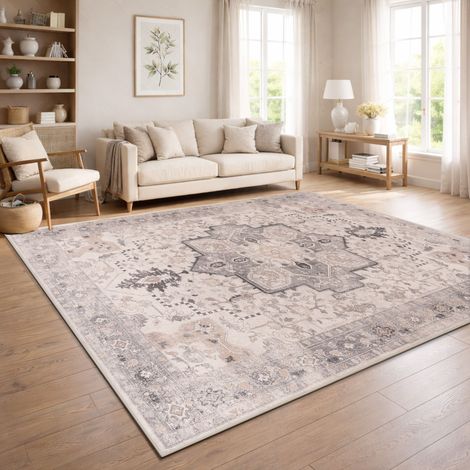 Paco Home Tappeto Vintage Boho Moderno Soggiorno Pelo Corto Lavabile Beige Colorato 200x280 cm (1/5)