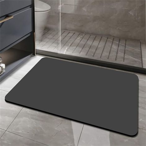 Tapis Salle de Bain Absorbant Diatomite, Couleur Unie Minimaliste Tapis de Bain Antidérapant Séchage Rapide Doux pour Entrée, Baignoire, Porte d'entrée, Chevet, Canapé, Salon (Noir,50x80cm) (1/4)