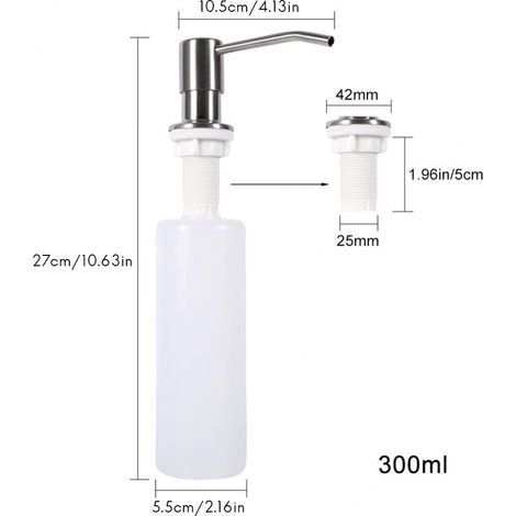 Distributeur de savon liquide en spray de 300 ml pour la cuisine et la salle de bain, en bouteille plastique. (1/5)