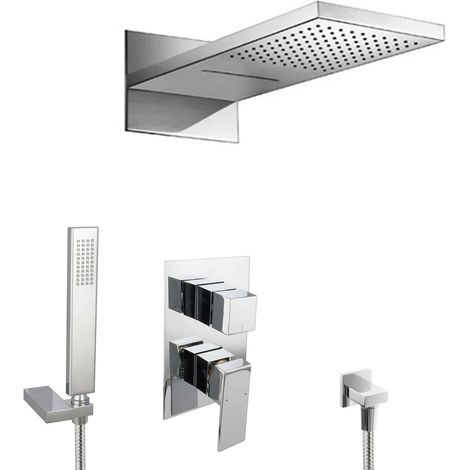 PaulGurkes Regendusche mit Wasserfall unterputz Duschset Messing eckig (1/5)