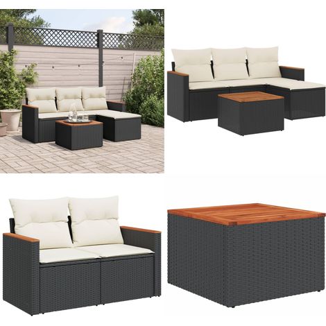 5-tlg. Garten-Sofagarnitur mit Kissen Schwarz Poly Rattan - Gartenmöbel - Outdoor-Set - Rattan Gartenset - PE-Rattan - Esstisch Set - Home & Living (1/5)